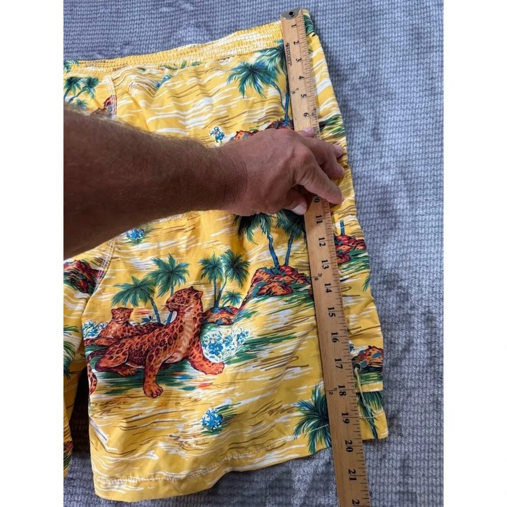 Polo Ralph Lauren Yellow Leopard Palm Tree Print Swim Trunks XXL Mens Cargo 40X8